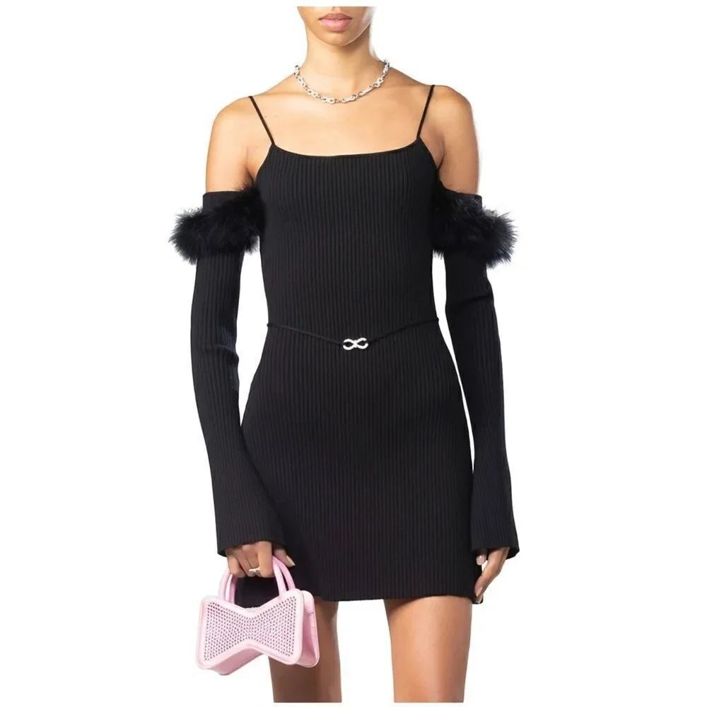 MACH & MACH Feather-Embellished Off-The-Shoulder Minidress size XL